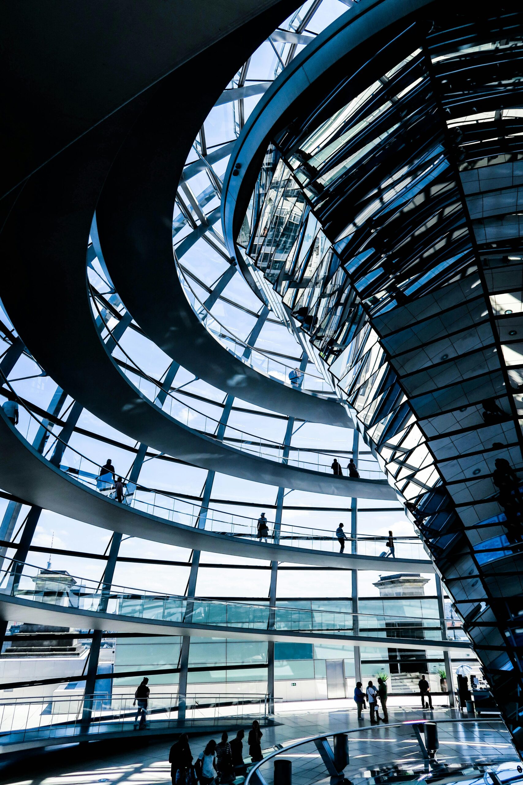 Explore the modern architectural wonder of Berlin's Reichstag dome with its spiral walkways.